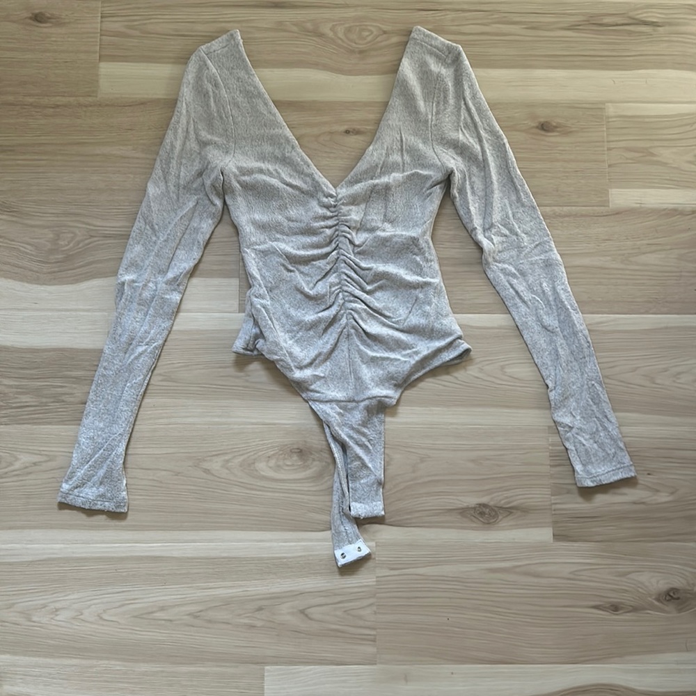Gray sweater v-neck and low back body suit
